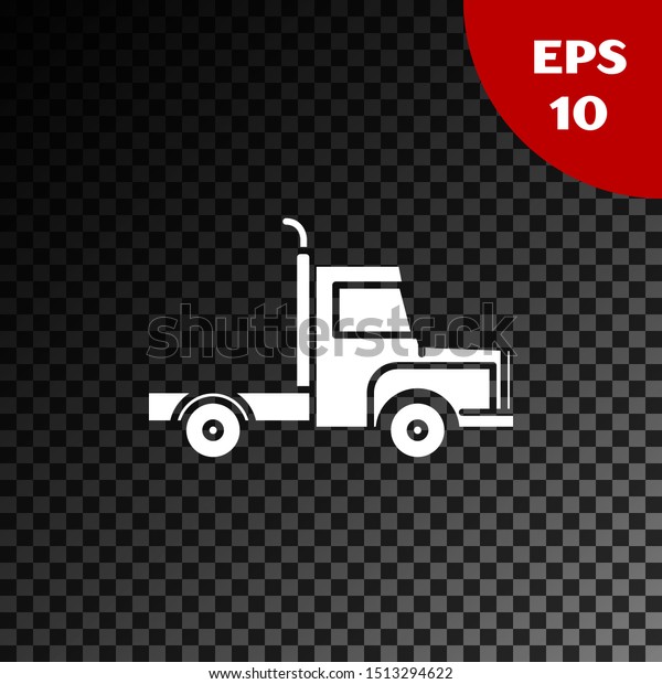 White Delivery cargo\
truck vehicle icon isolated on transparent dark background.  Vector\
Illustration
