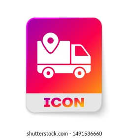 White Delivery tracking icon isolated on white background. Parcel tracking. Rectangle color button. Vector Illustration