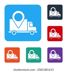 White Delivery tracking icon isolated on white background. Parcel tracking. Set icons in color square buttons. Vector Illustration