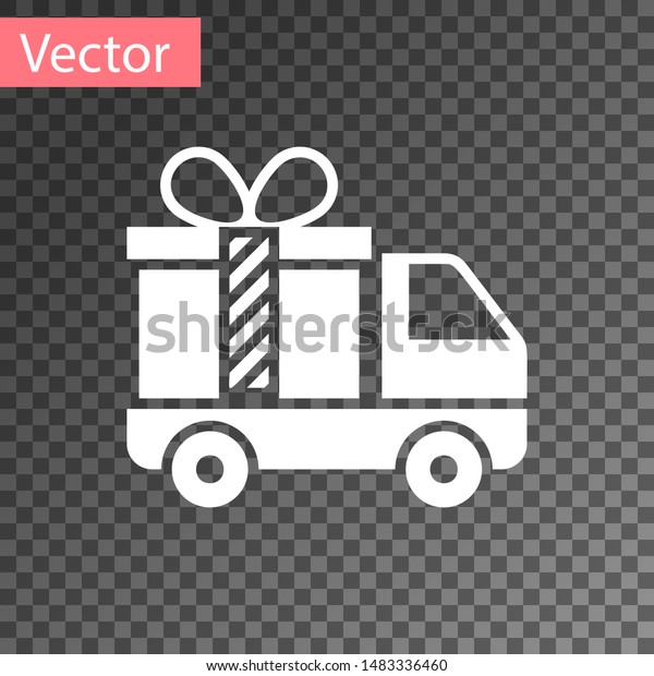 White Delivery truck with gift icon\
isolated on transparent background.  Vector\
Illustration