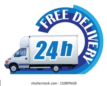 White delivery truck in a sign free delivery