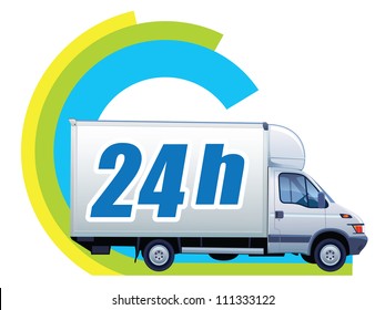 White delivery truck in a sign free delivery