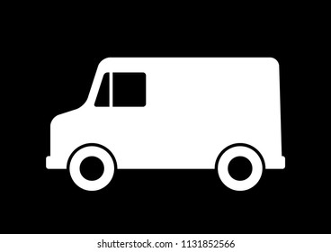 White delivery van on black background 