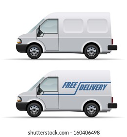 White delivery van realistic vector icon isolated on white background.