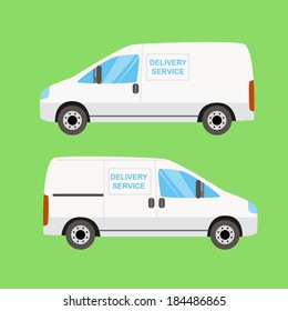 White delivery van twice on the green background