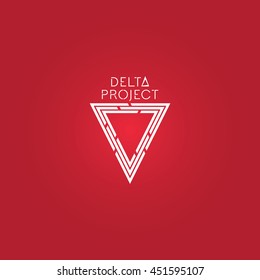 White delta logo design with red background