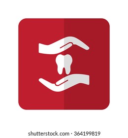 White Dental Care flat icon on red rounded square on white