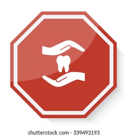 White Dental Care icon on red stop sign web app