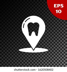 White Dental clinic location icon isolated on transparent dark background.  Vector Illustration