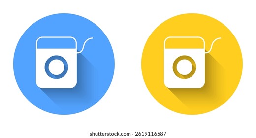 White Dental floss icon isolated with long shadow background. Circle button. Vector