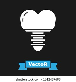 White Dental implant icon isolated on black background.  Vector Illustration