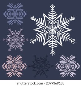 White design hexagonal vector snowflake on blue background