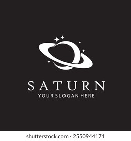 white design of planet saturn with stars isolated on black background