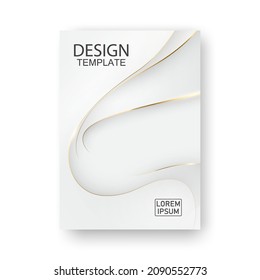 White design template decorated with black letters and golden lines. For brochure covers, flyers, posters, layouts, beautiful typography. triangle graphic design