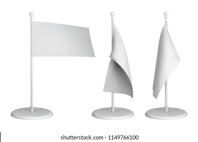 White Desk Flag Mockup. Blank Vector Template.