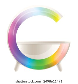 White desk lamp with a circular rainbow lampshade spreading light