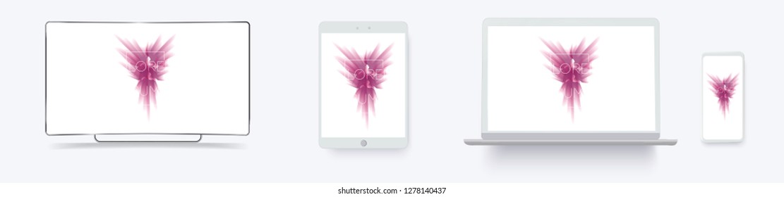 	
White desktop computer display screen smartphone portable notebook . Outline mockup electronics devices phone and laptop, tv. Vector collection gadgets, Mockups to showcase your web-site design