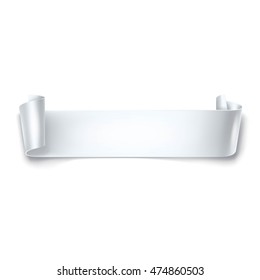 White detailed curved ribbon isolated on white background. Curved paper banner.