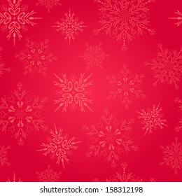 White Detailed Snowflakes on Red Seamless Pattern. Happy Christmas and New Year