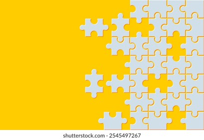 White Details of puzzle on Yellow background. Abstract puzzle background with text place for design. Flat style