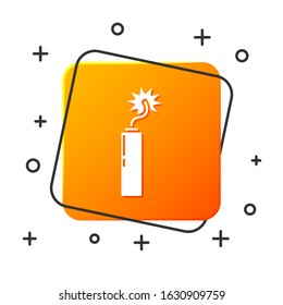 White Detonate dynamite bomb stick clock icon isolated on white background. Time bomb - explosion danger concept. Orange square button. Vector Illustration