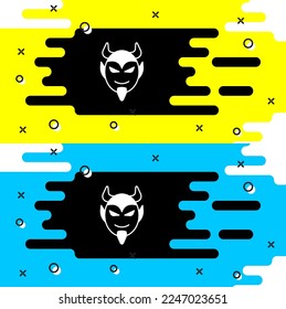 White Devil head icon isolated on black background. Happy Halloween party.  Vector