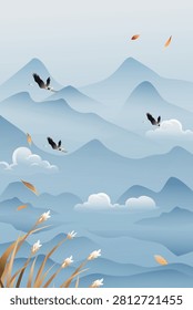 White Dew Breath Saving Crane Vector Illustration