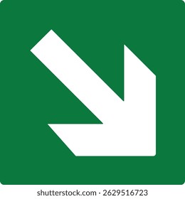 White Diagonal Downward Arrow on Green Background - Directional Symbol