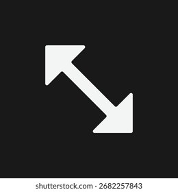 White Diagonal Expand Icon with Opposite Arrows on Black Background, Minimalist Resize Symbol for UI Interaction, Media Scaling, and Digital Interface Design