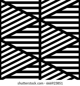 White diagonal and horizontal lines on black background. Seamless surface pattern design with linear ornament. Slanted strokes wallpaper. Hash stroke motif. Digital paper with angled stripes. Vector.