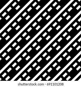 White diagonal lines and strokes abstract on black background. Seamless surface pattern design with linear ornament. Stripes motif. Image with slanted dashes. Striped paper for textile print. Vector.