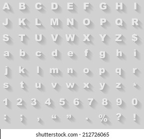 White diagonal long shadow styled alphabet vector template.