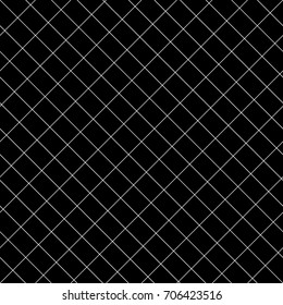 White diagonal stripes grill on black background. Seamless pattern with black mini blocks ornament on white back. Grid motif. Crossed lines wallpaper. Checkered image. Digital paper for print. Vector.