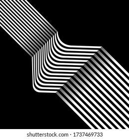 White diagonal stripes isolated on black background. Abstract optical art graphics. Vector illustration for your design.
