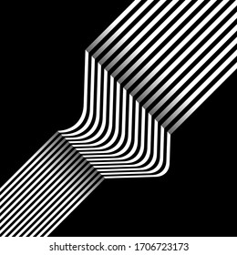 White diagonal stripes with a shadow. Abstract optical art graphic isolated on black. Vector illustration for your design. Optical illusion. As background, pictures, wallpapers.