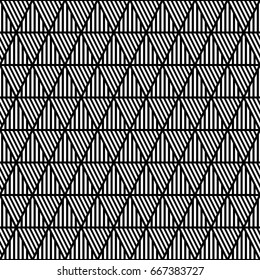 White diagonal and vertical lines on black background. Seamless surface pattern design with linear ornament. Slanted strokes wallpaper. Hash stroke motif. Digital paper with angled stripes. Vector art