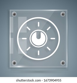 White Dial knob level technology settings icon isolated on grey background. Volume button, sound control, analog regulator. Square glass panels. Vector Illustration