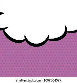 White dialog empty cloud for comic text. Colored announced speech balloon comics book sketch explosion. Retro hand drawn blank template funny speech bubbles halftone dot background style pop art.