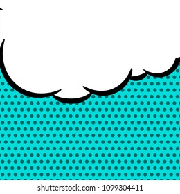 White dialog empty cloud for comic text. Colored announced speech balloon comics book sketch explosion. Retro hand drawn blank template funny speech bubbles halftone dot background style pop art.