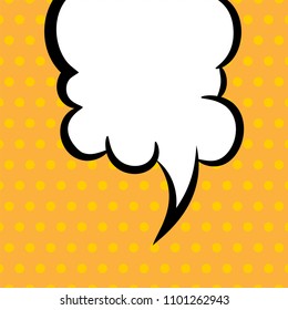 White dialog empty cloud for comic text. Colored announced speech balloon comics book sketch explosion. Retro hand drawn blank template funny speech bubbles halftone dot background style pop art.