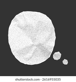 White dialogue bubble made of crumpled paper on dark background. Jagged edges gritty dotted surface and halftone.