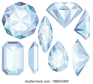 White Diamond Crystals Vector Clip Art Set of 8 Gemstone illustrations