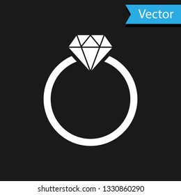 White Diamond engagement ring icon isolated on black background. Vector Illustration