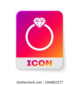 White Diamond engagement ring icon isolated on white background. Rectangle color button. Vector Illustration