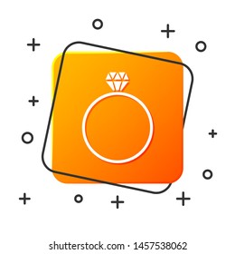 White Diamond engagement ring icon isolated on white background. Orange square button. Vector Illustration