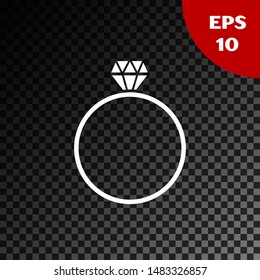 White Diamond engagement ring icon isolated on transparent dark background.  Vector Illustration