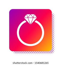 White Diamond engagement ring icon isolated on white background. Square color button. Vector Illustration