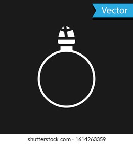 White Diamond engagement ring icon isolated on black background.  Vector Illustration