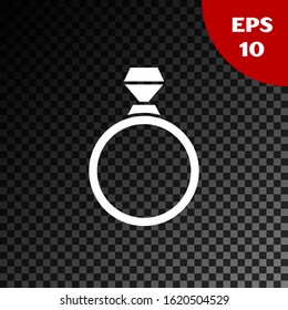 White Diamond engagement ring icon isolated on transparent dark background.  Vector Illustration
