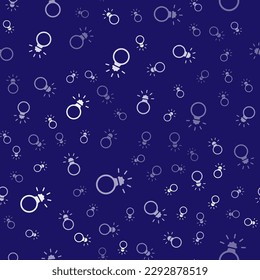 White Diamond engagement ring icon isolated seamless pattern on blue background.  Vector